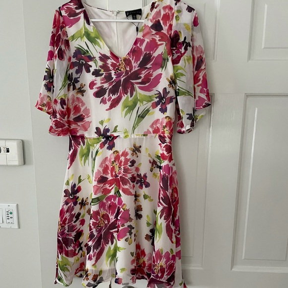 Chiffon white floral fit and flare dress - Picture 1 of 7